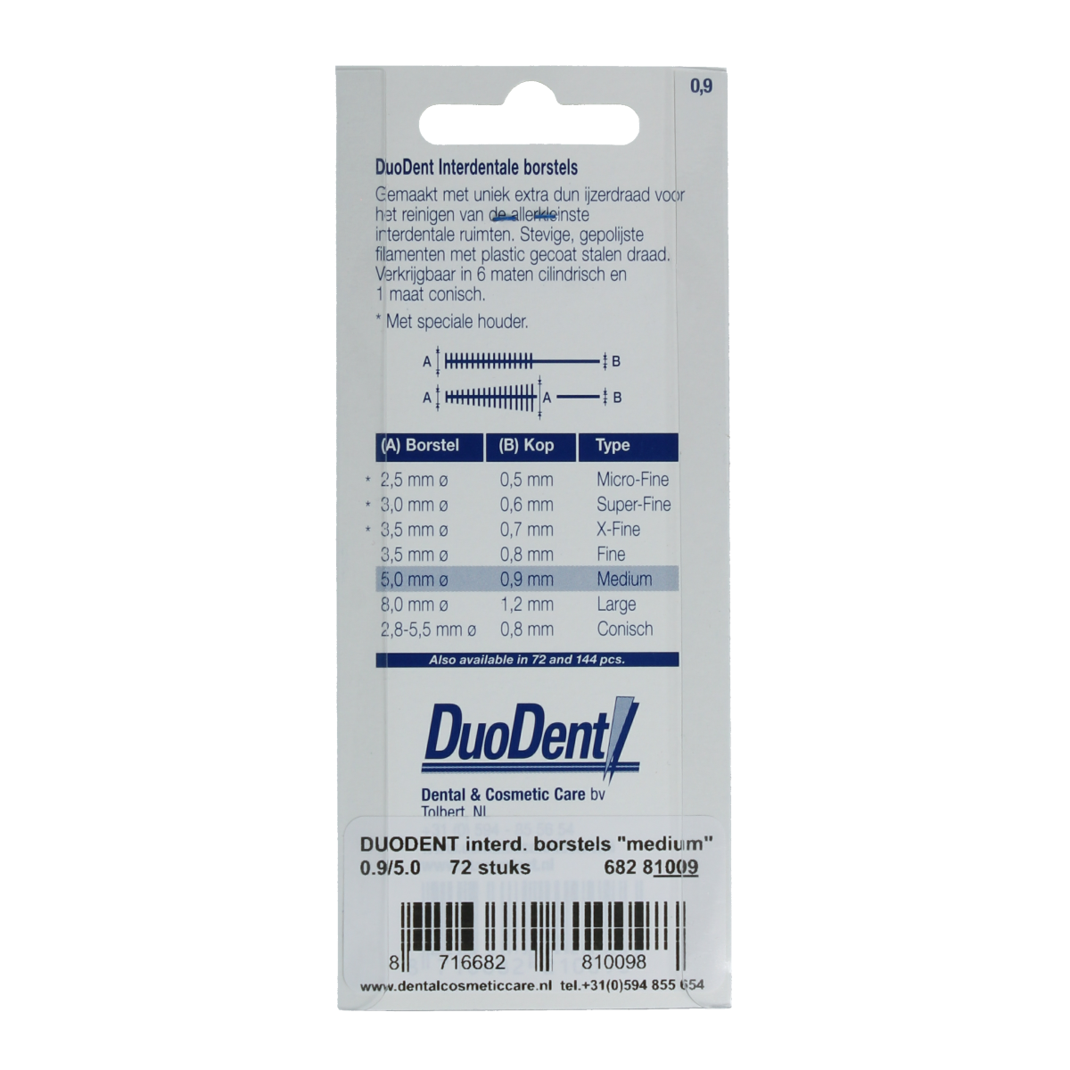 Duodent medium interdental brush 0.9mm, pack of 72, Tandenstokers en Ragers for effective interdental cleaning.
