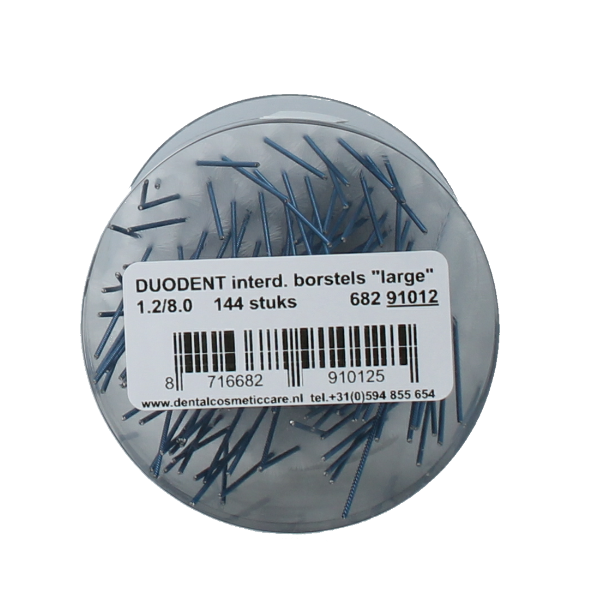 Duodent large 1.2 interdental brush for effective cleaning, shown in a pack of 144 pieces on a white background.
