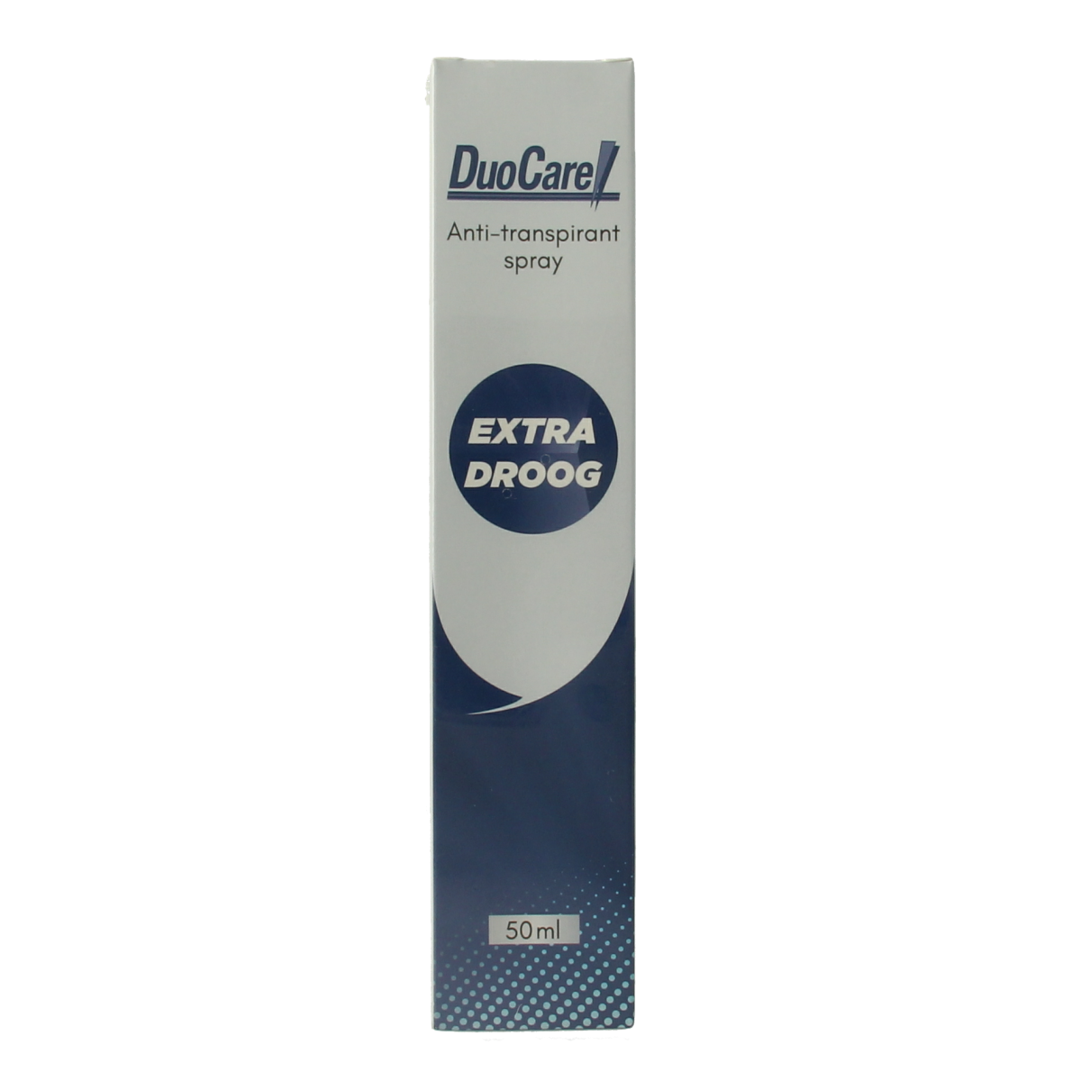 Duocare Anti-Transpirant Deodorant Spray Extra Sterk in 50ml bottle, showing the deodorant spray bottle and branding.