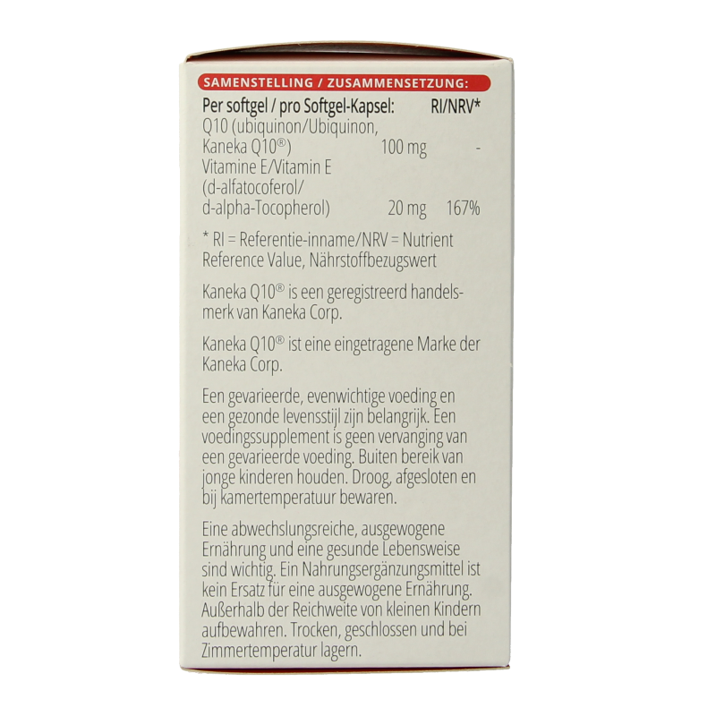 Vitals Q10 100 mg softgels, dietary supplement by Vitals, showing a bottle of softgel capsules for heart health and energy support.