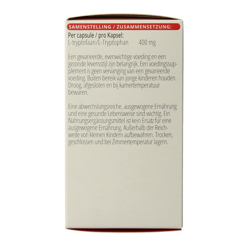 Vitals L-Tryptofaan amino acid capsules in a bottle, dietary supplement for mood and sleep support.