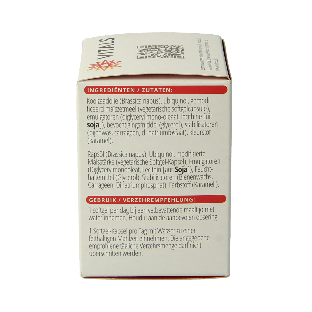 Vitals Ubiquinol 100 mg softgels bottle, dietary supplement for energy support, with 60 softgel capsules in the image.