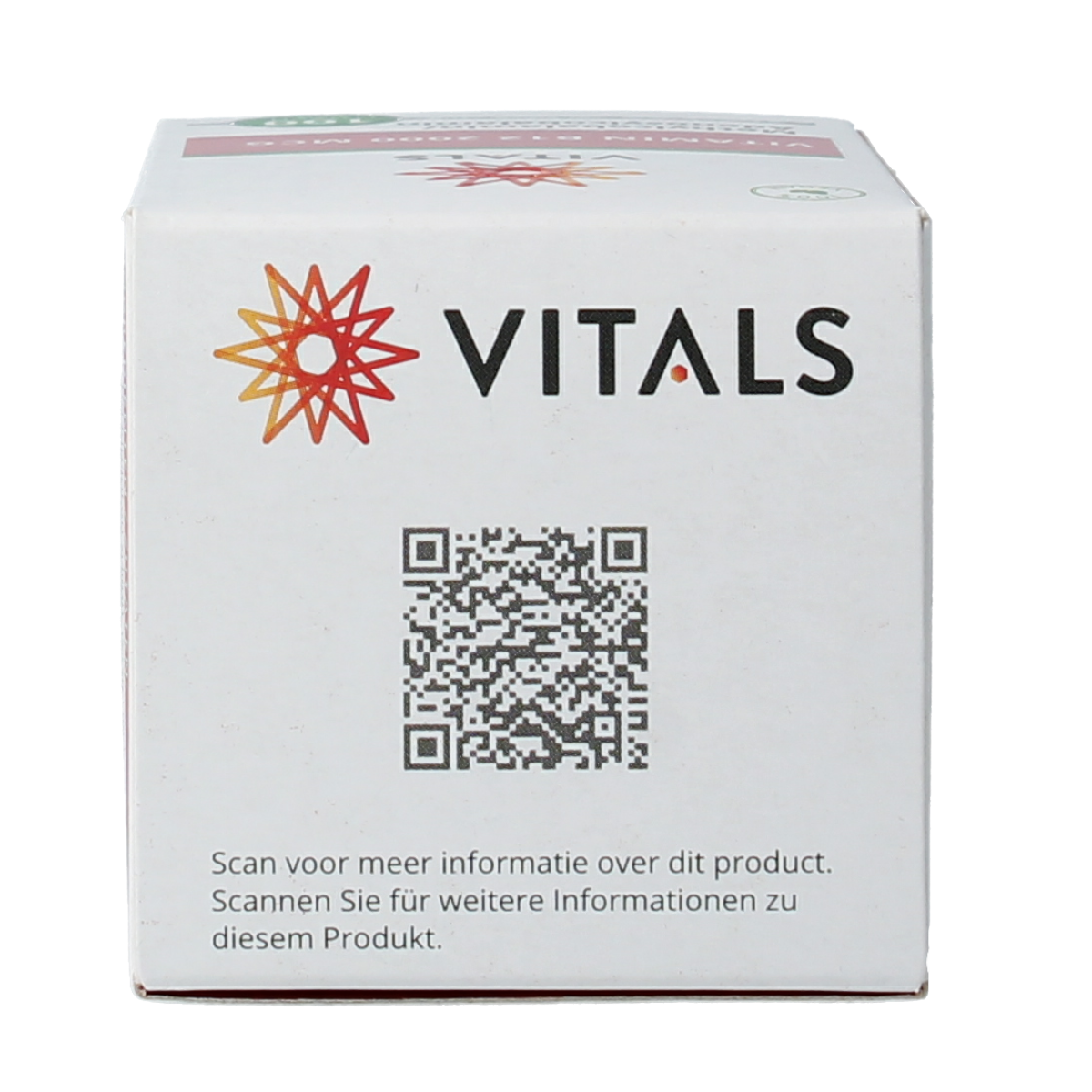 Vitals Vitamine B12 2000 mcg Lozenges, natural supplement in a bottle, showing the orange-flavored B12 dietary tablets.