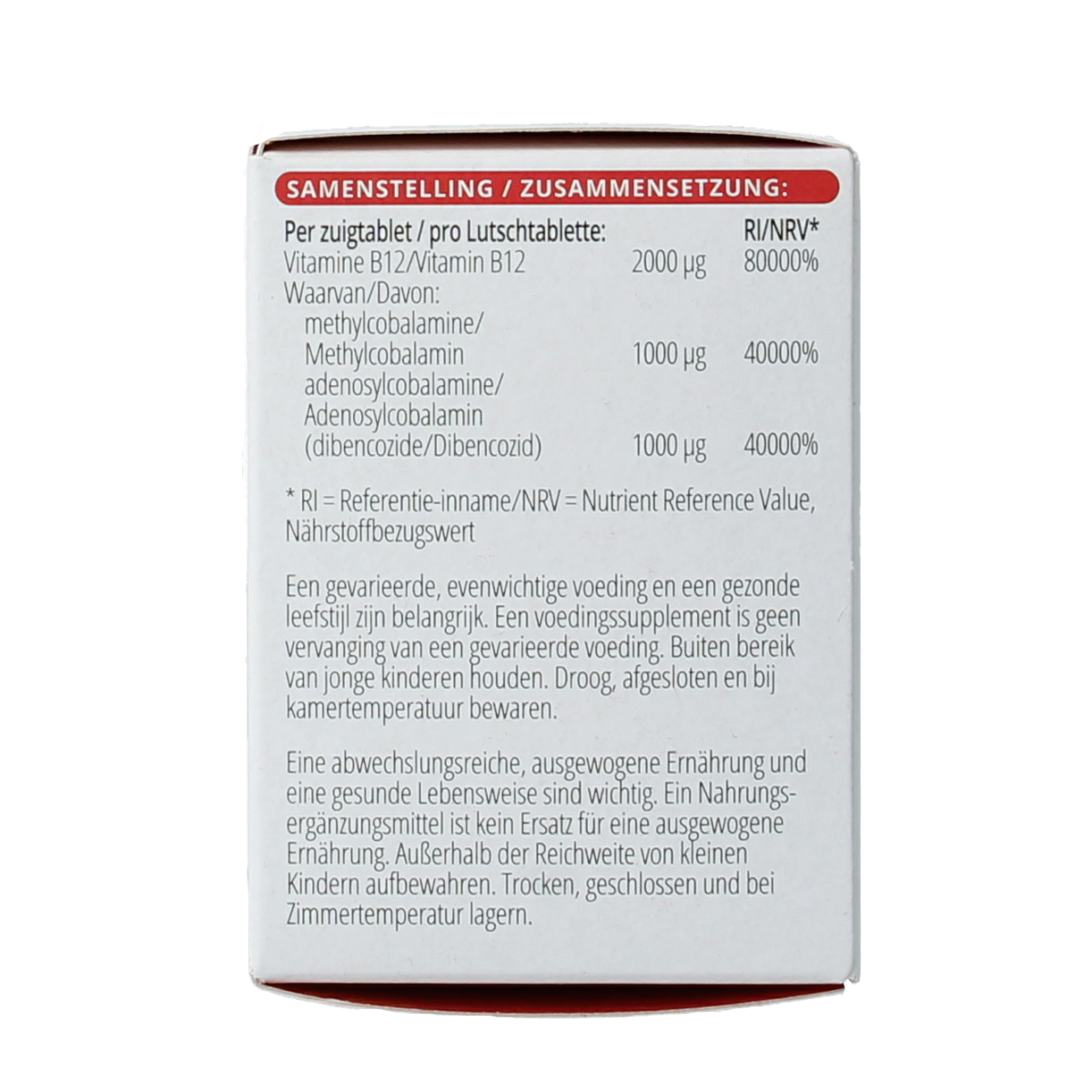 Vitals Vitamine B12 2000 mcg lozenges, natural B12 supplement in a bottle, designed for easy oral intake and energy support.