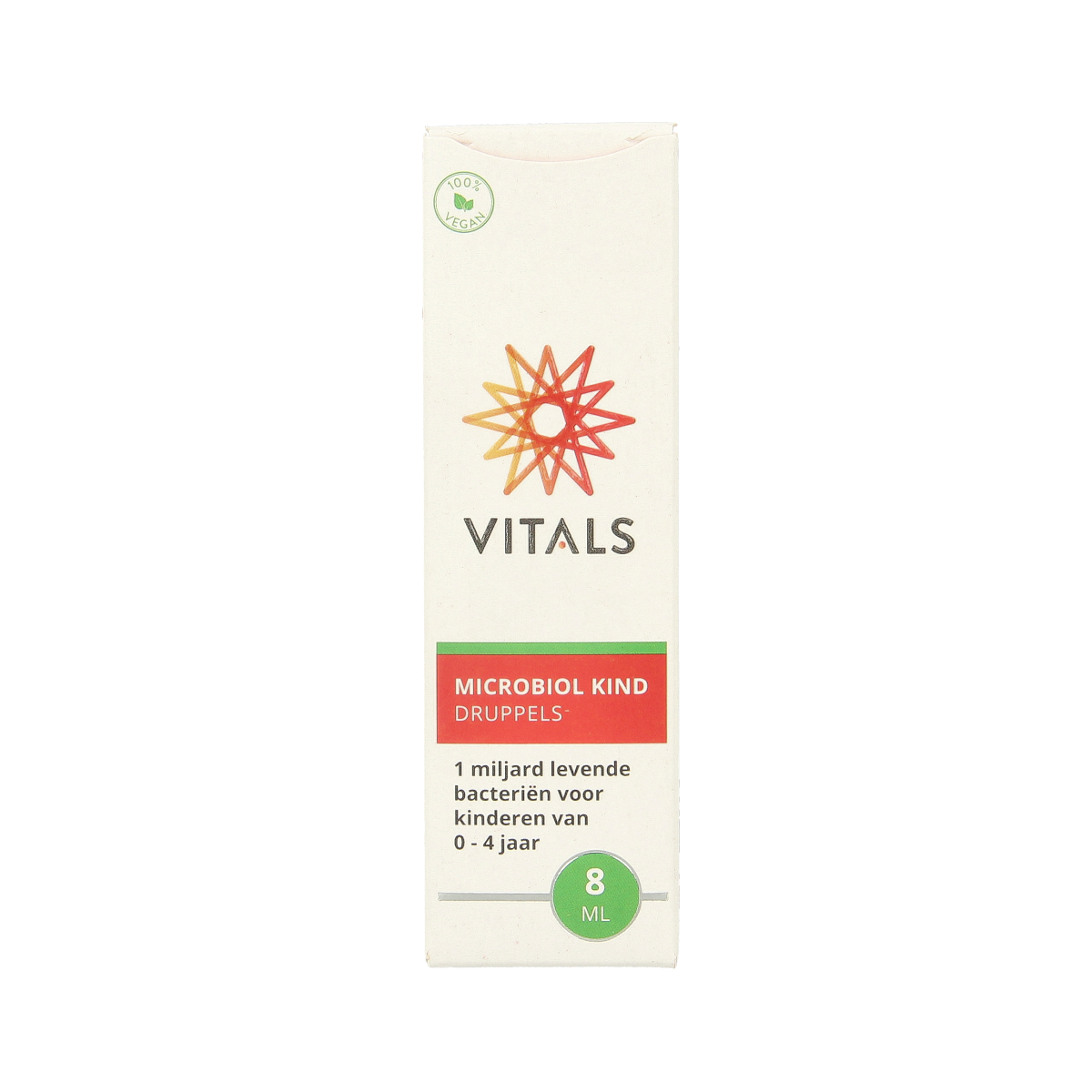 Vitals Microbiol kind probiotic for ages 0-4, 8 ml bottle, containing beneficial micro-organisms for children's gut health.