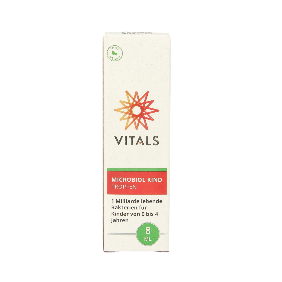 Vitals Microbiol kind probiotic supplement for ages 0-4, 8 ml bottle with micro-organisms for children's digestive health.
