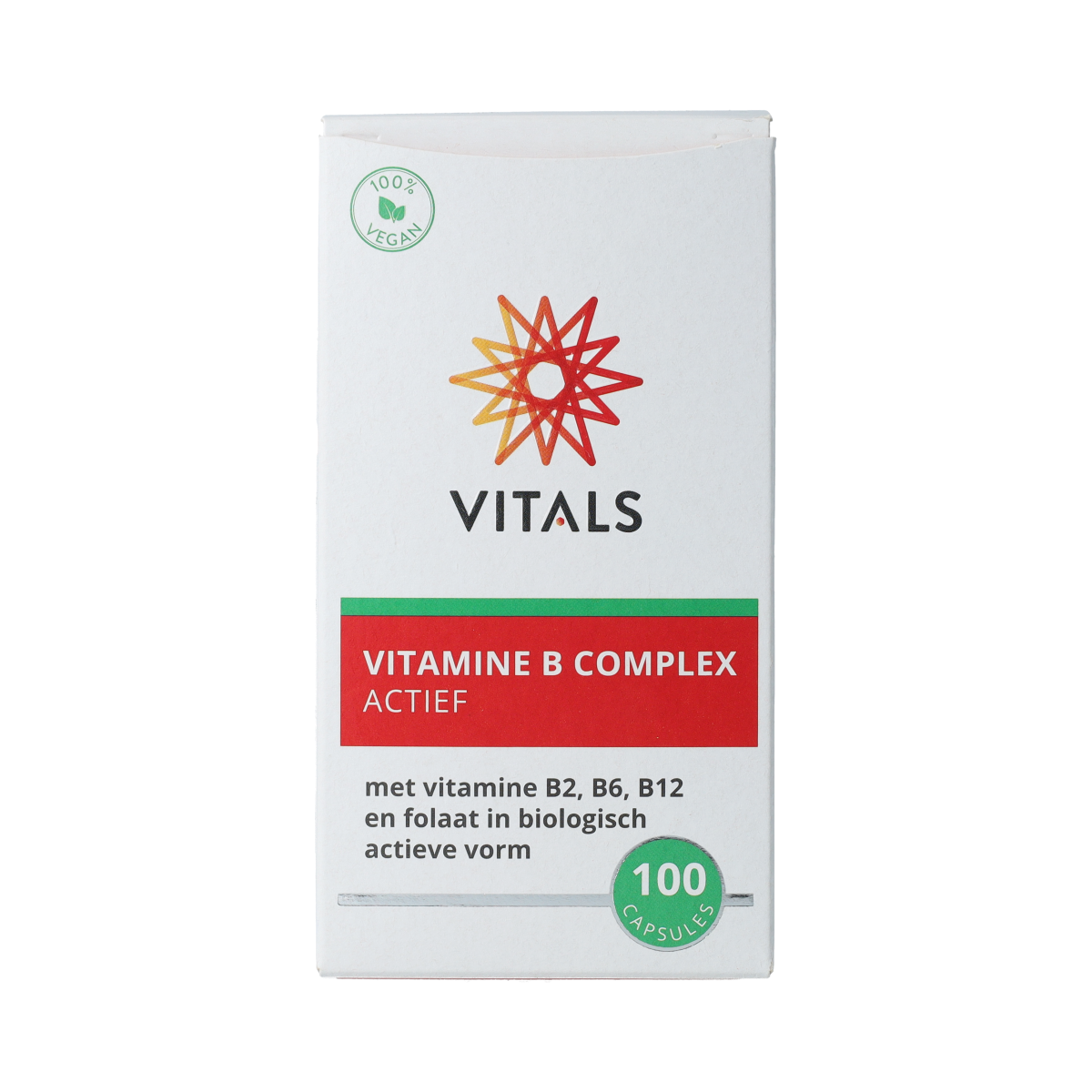 Vitals Vitamin B complex capsules in a bottle, supplement for energy and overall health, labeled as multi-vitamin from Vitals.