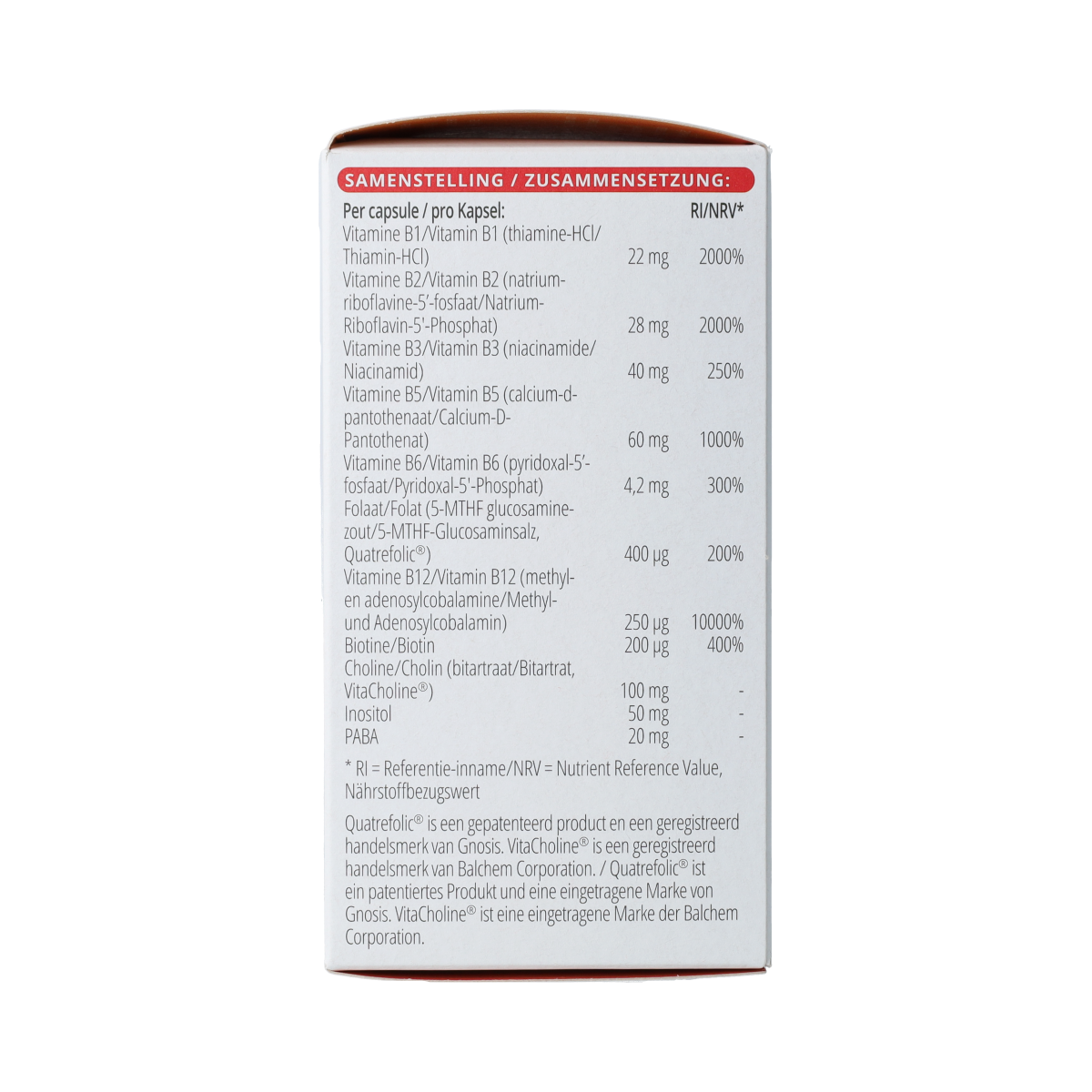 Vitals Vitamine B complex actieve capsules, colorful supplement bottles with capsules inside, for energy and overall health.