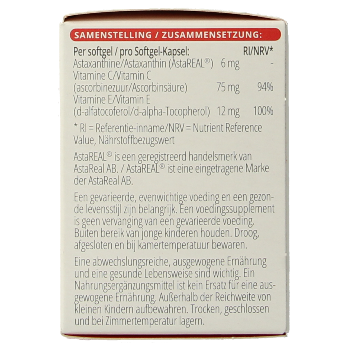 Vitals Astamax 6 mg multivitamin softgels, featuring a white bottle with label, designed for daily nutritional support.