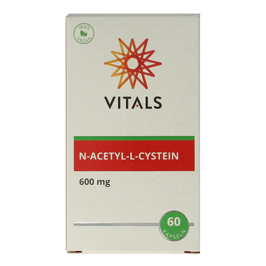 Vitamins and supplements Vitals N-Acetyl-L-Cysteine 600 mg vegetarian capsules, dietary amino acids supplement, bottle with capsules