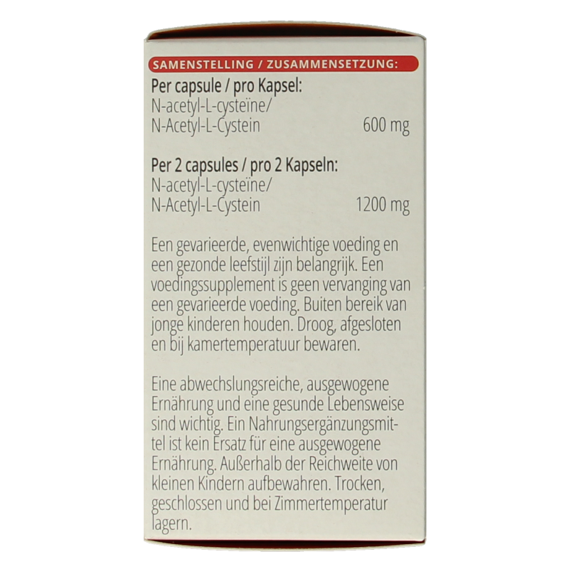 Vitamins Vitals N-Acetyl-L-Cysteine 600 mg vegetarian capsules, dietary amino acid supplement in a bottle.