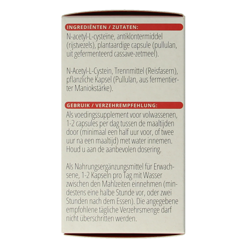 Vitamins and supplements Vitals N-Acetyl-L-cysteine 600 mg vegetarian capsules, dietary amino acid supplement.