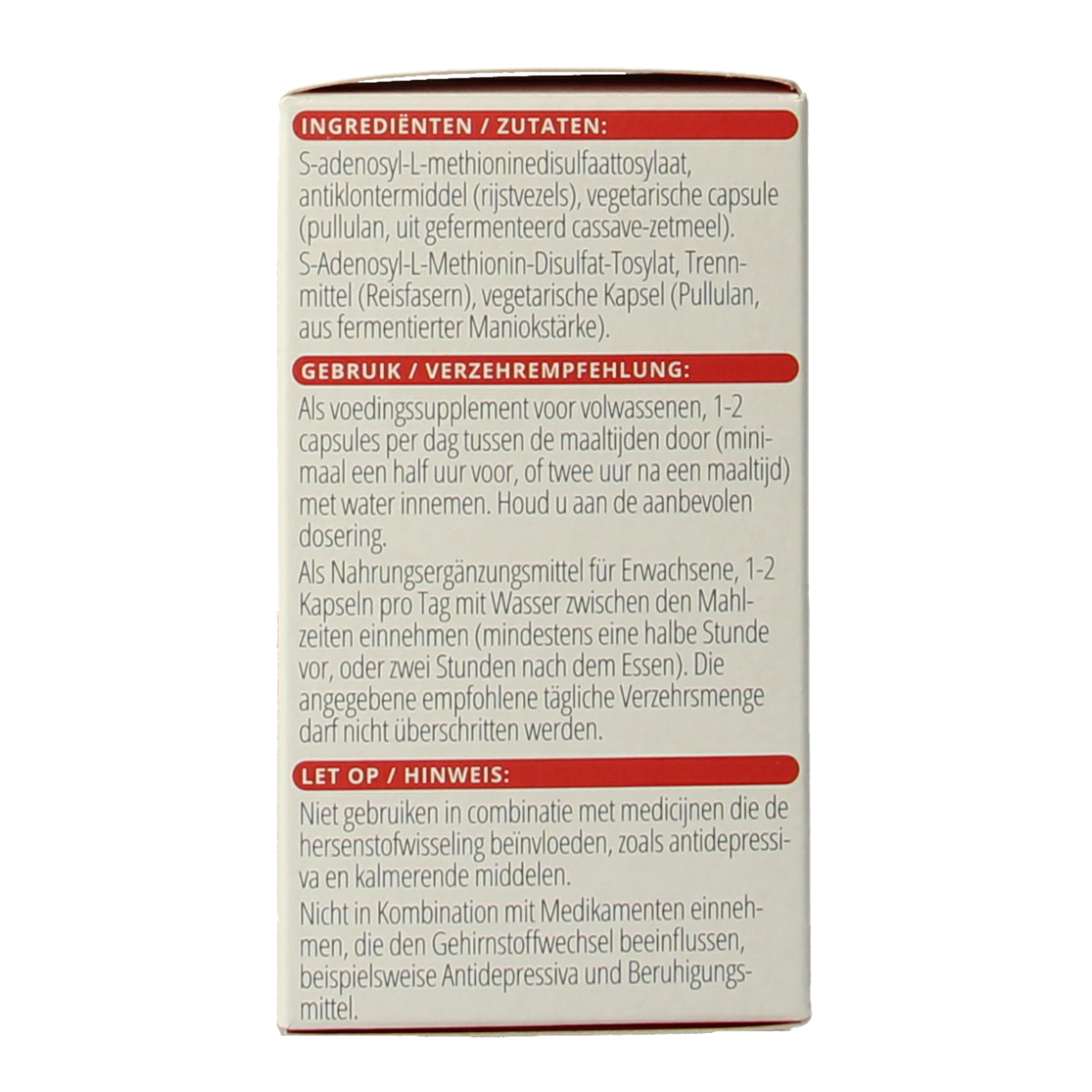 Vitals SAMe 200mg vegetarian amino acid capsules, 60-count, dietary supplement for mood and joint support.