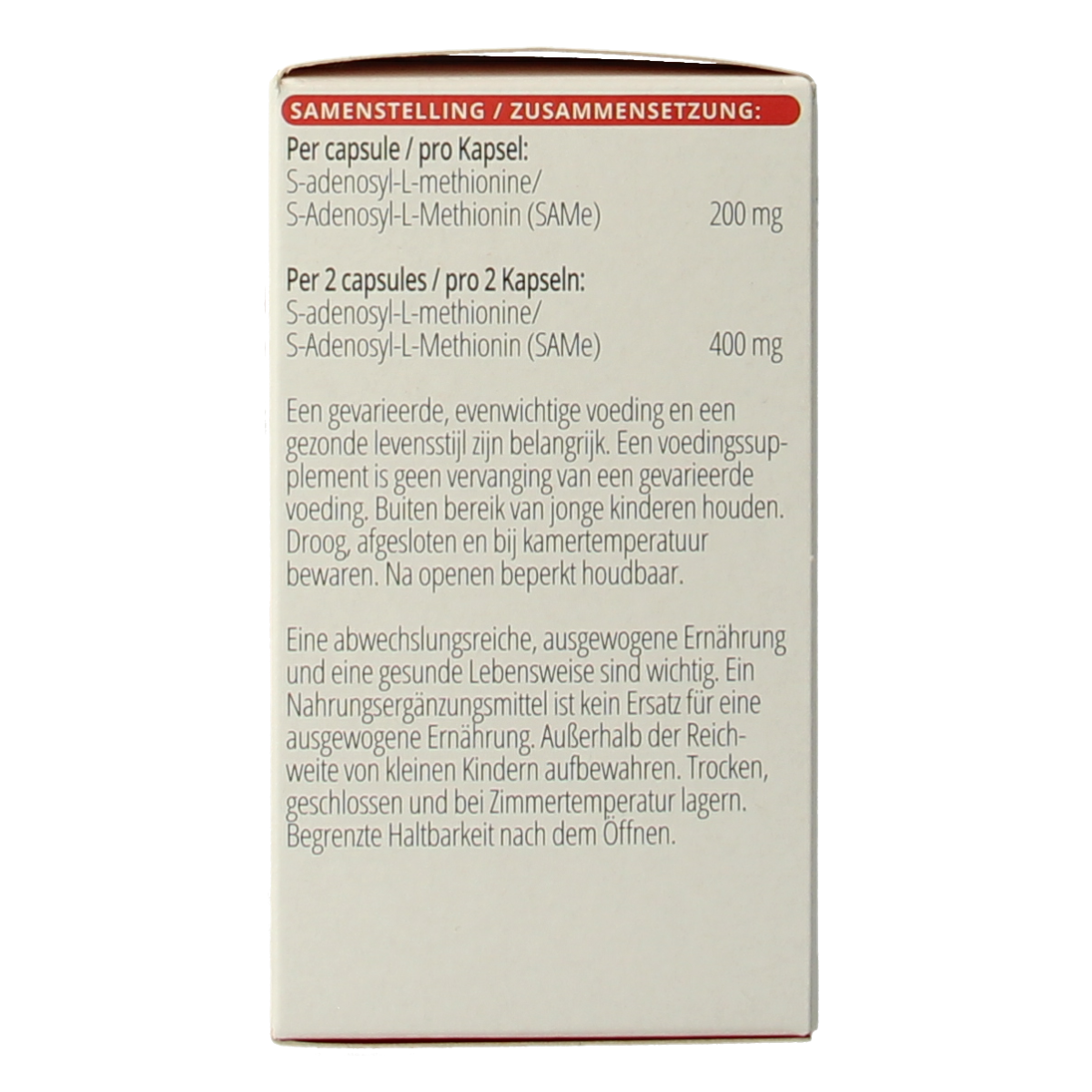 Vitals SAMe 200mg vegetarian capsules, amino acids supplement in a clear bottle with 60 capsules.