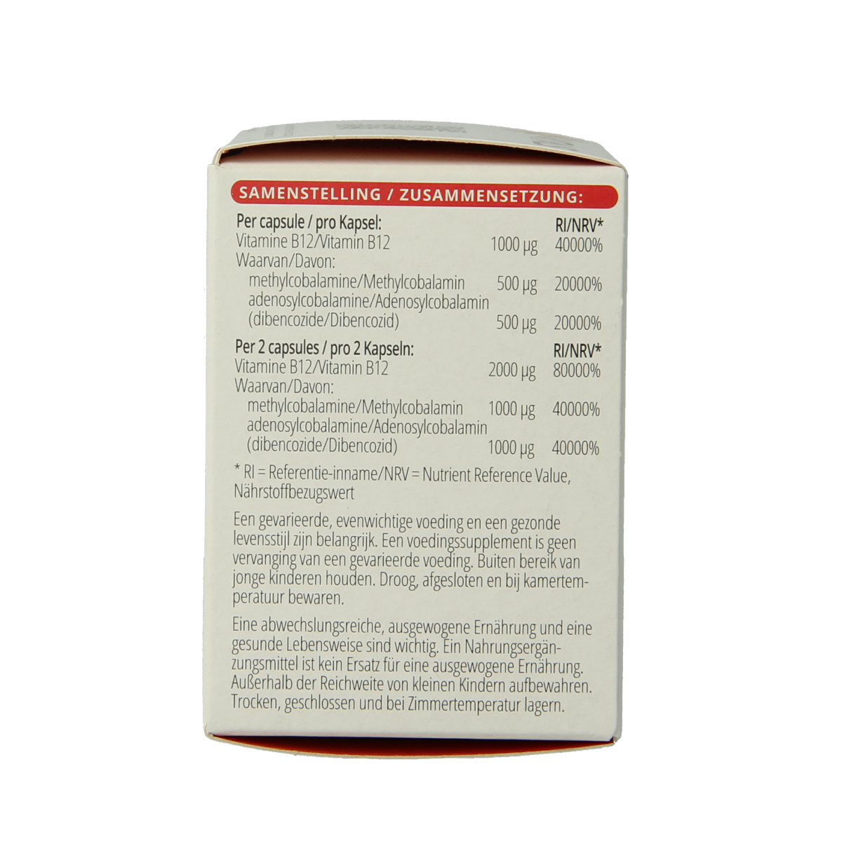 Vitals Vitamin B12 1000 mcg supplement bottle with 100 capsules, featuring the Vitals brand label and packaging.