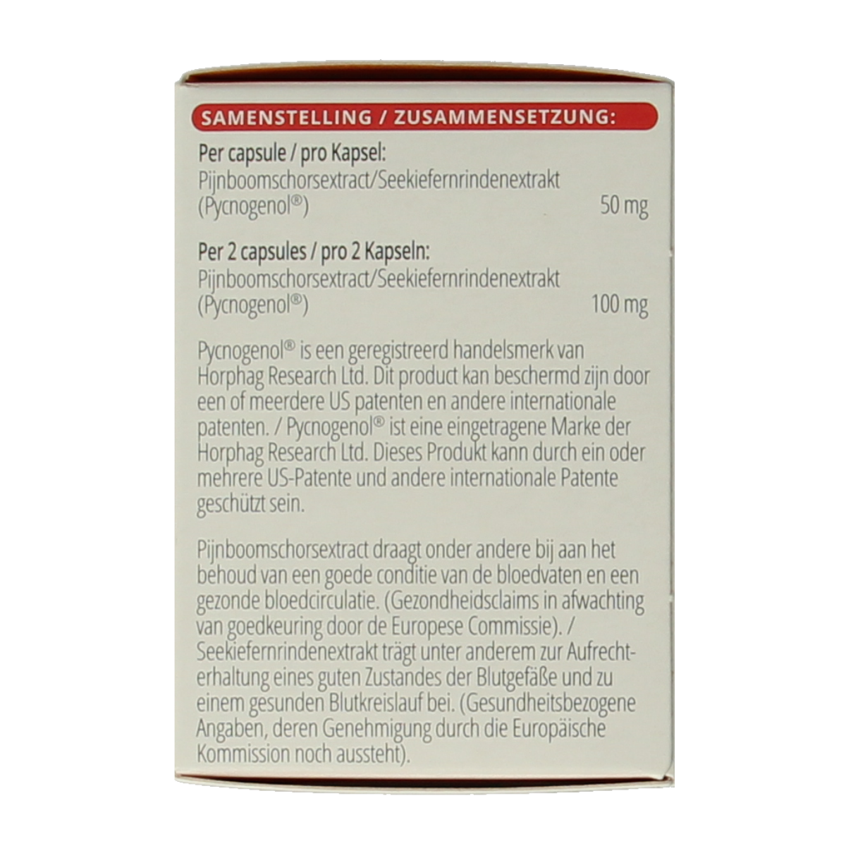 Vitals Pycnogenol herbal supplement capsules in a bottle, dietary supplement for overall wellness.