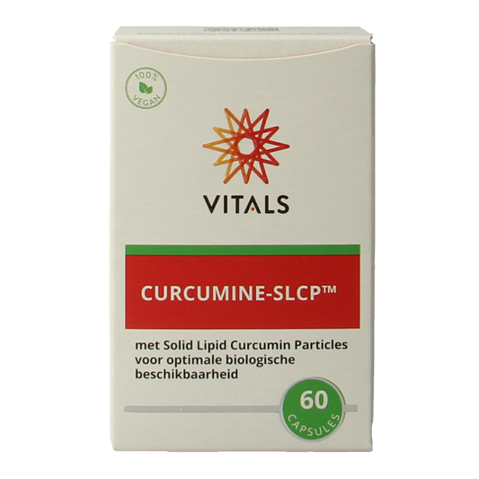Vitals Curcumine SLCP capsules, herbal supplement in a bottle, featuring 60 capsules for joint and antioxidant support.