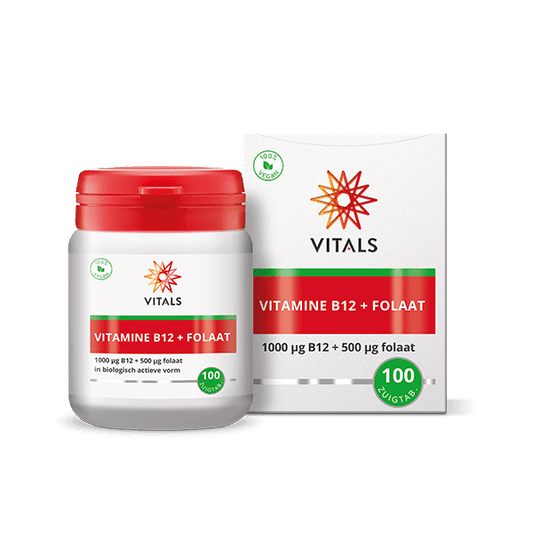 Vitals Vitamin B12 1000 mcg folate 500 mcg multi chewable tablets, dietary supplement with B vitamins, 100 count.