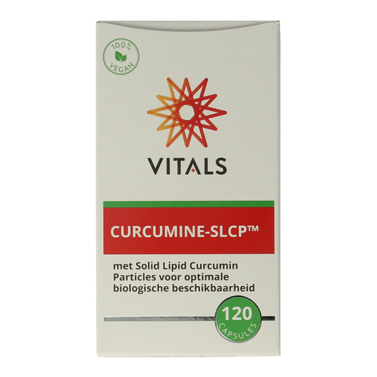 Vitamins and herbal supplement Vitals Curcumine SLCP 120 capsules in a bottle, herbal kruidenpreparaten for joint support.