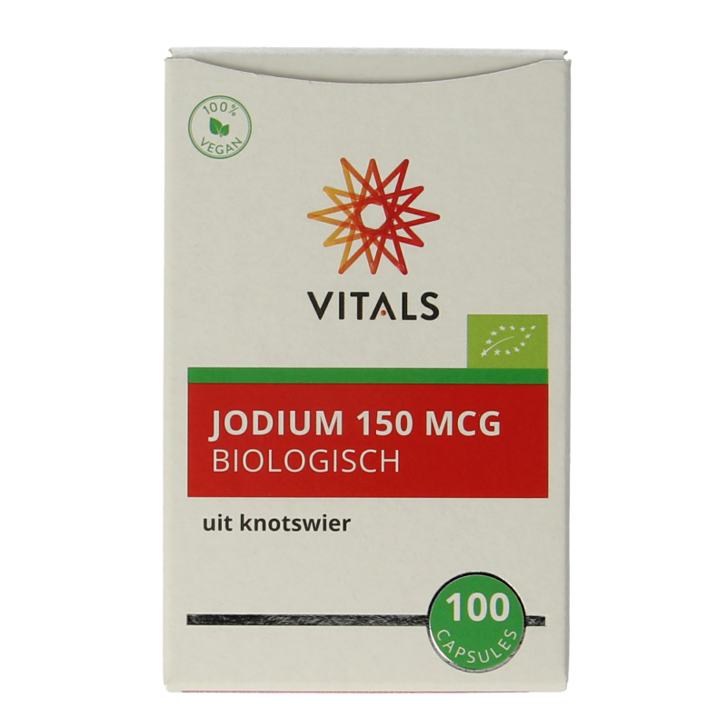Vitals Jodium bio herbal supplement in a bottle of 100 capsules, natural kruidpreparaten for thyroid support.