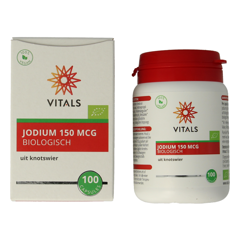 Vitals Jodium bio herbal supplement in a bottle of 100 capsules, natural kruidpreparaten for thyroid support.