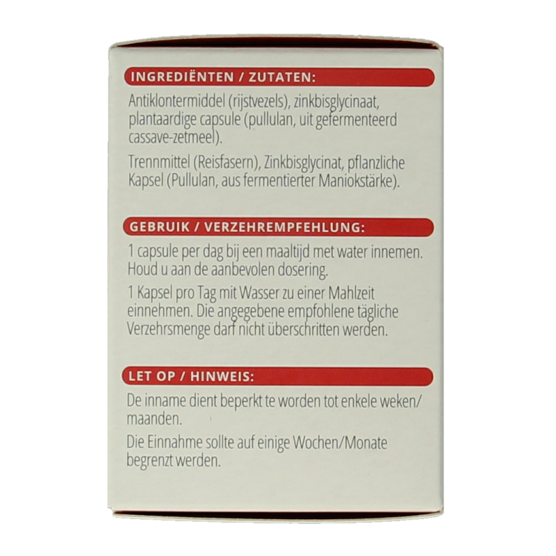 Vitals Zink 15mg mineral capsules in a white bottle, showing 100 zinc supplement capsules for immune support and overall health.