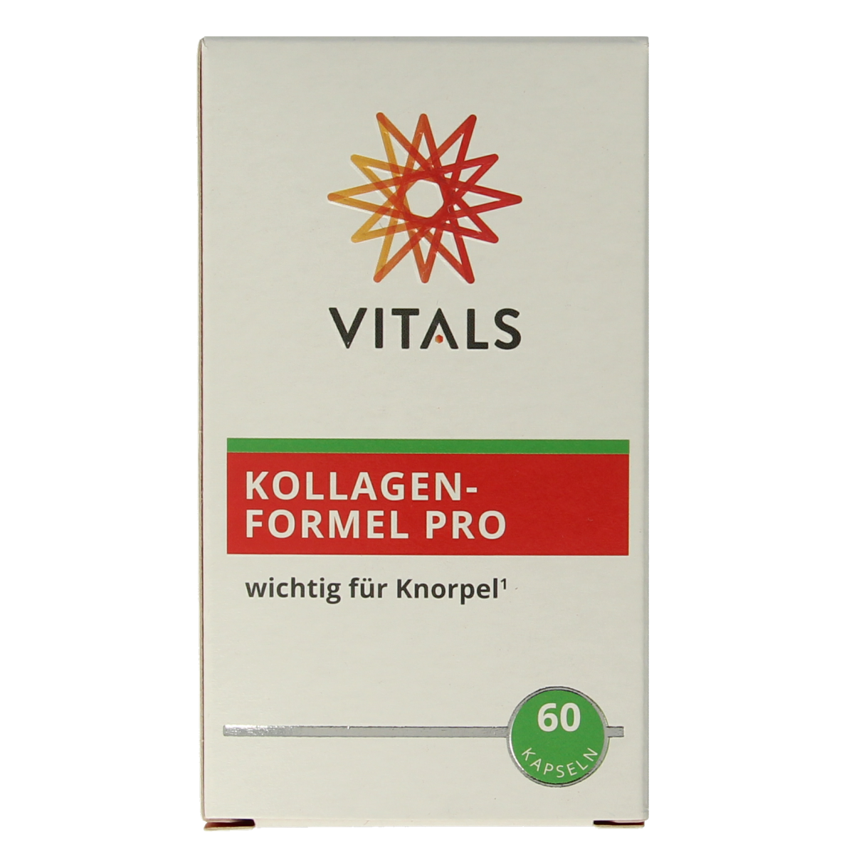 VITALS Collageenformule pro amino acid capsules in a white bottle, showing the product label and capsules inside.