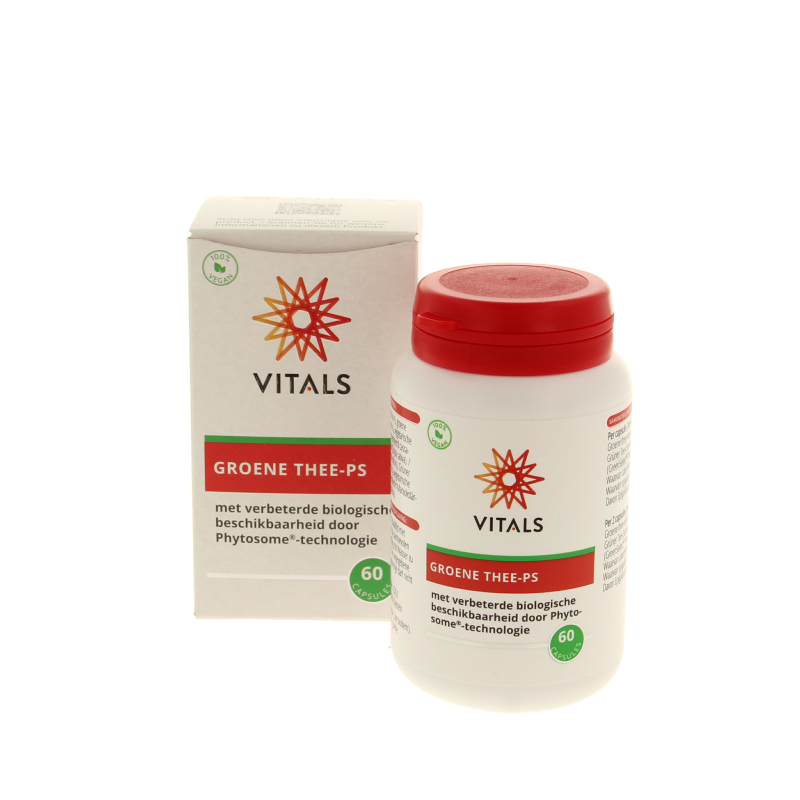 Vital Groene Thee-PS Vitals herbal supplement capsules, 60 count, featuring green tea extract for health support.