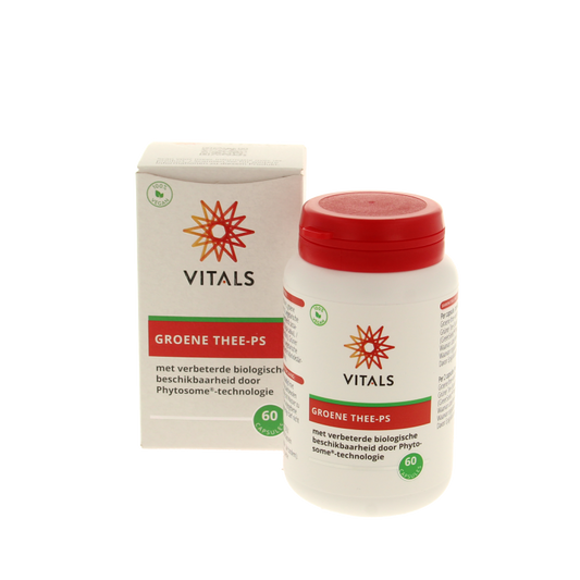 Vital Groene Thee-PS Vitals herbal supplement capsules, 60 count, featuring green tea extract for health support.