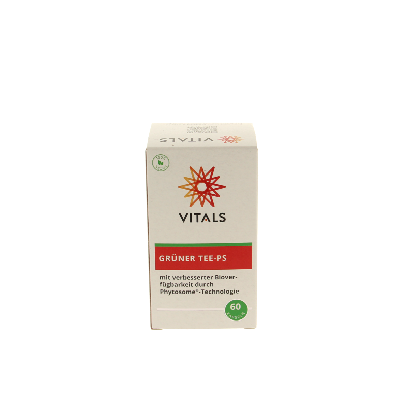 Vitals Groene Thee-PS 60 capsules, herbal supplement in a clear bottle with capsules visible inside.