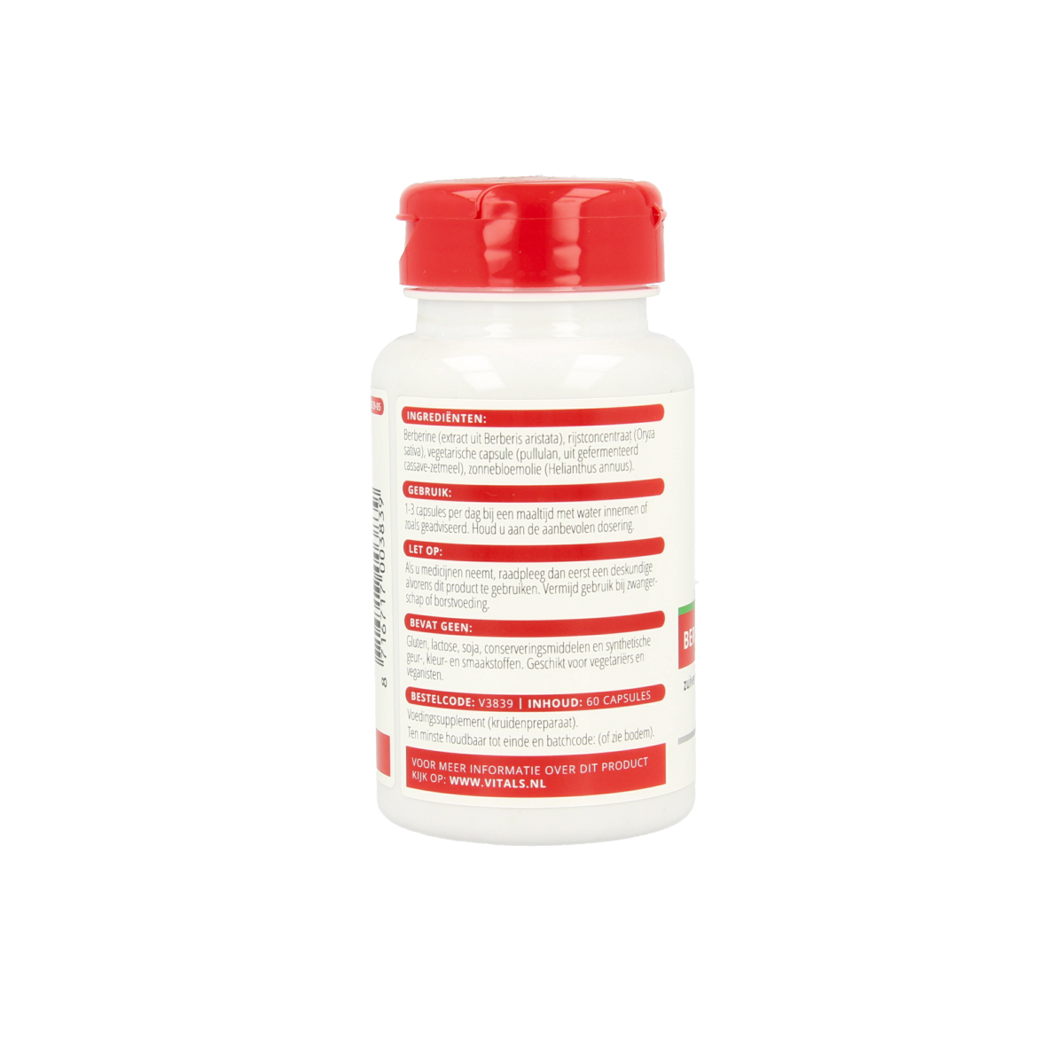 Vitals Berberine 500mg herbal supplement capsules, 60 count, displayed in a bottle with label showing product details.