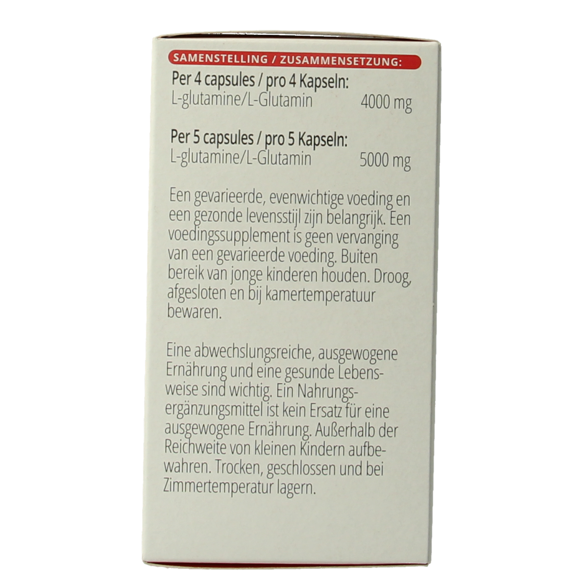 Vitamins and supplements image of Vitals L-Glutamine 1000mg amino acid capsules in a bottle, showing the product label and capsules.