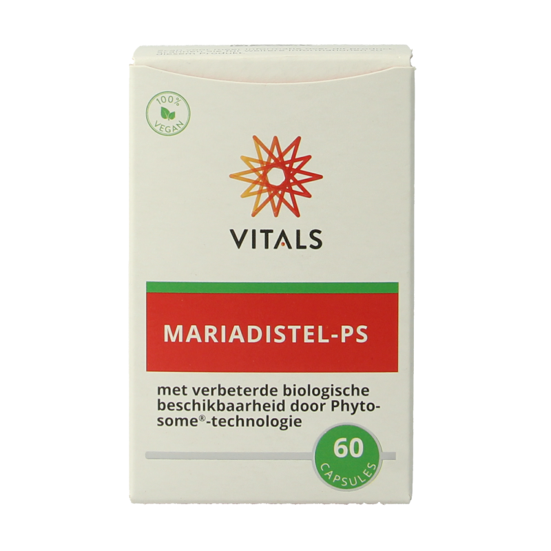 Vitals Mariadistel-PS herbal supplement in a bottle of 60 capsules, featuring natural herbal ingredients for liver support.