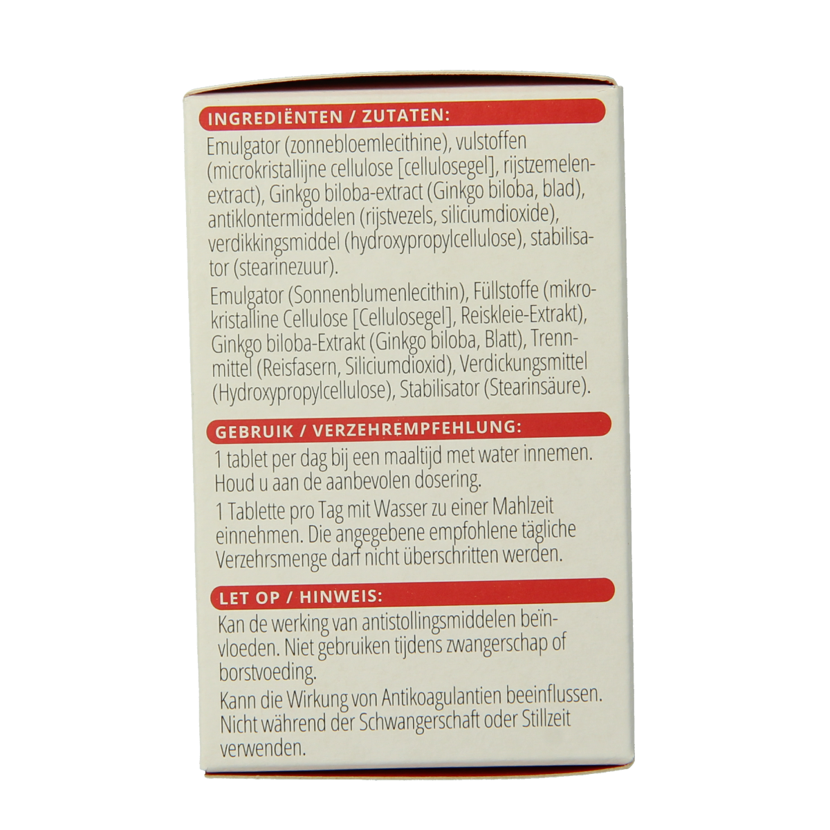 Vitals Ginkgo biloba PS 480 mg herbal supplement tablets in a blister pack, showing the product packaging and tablets.