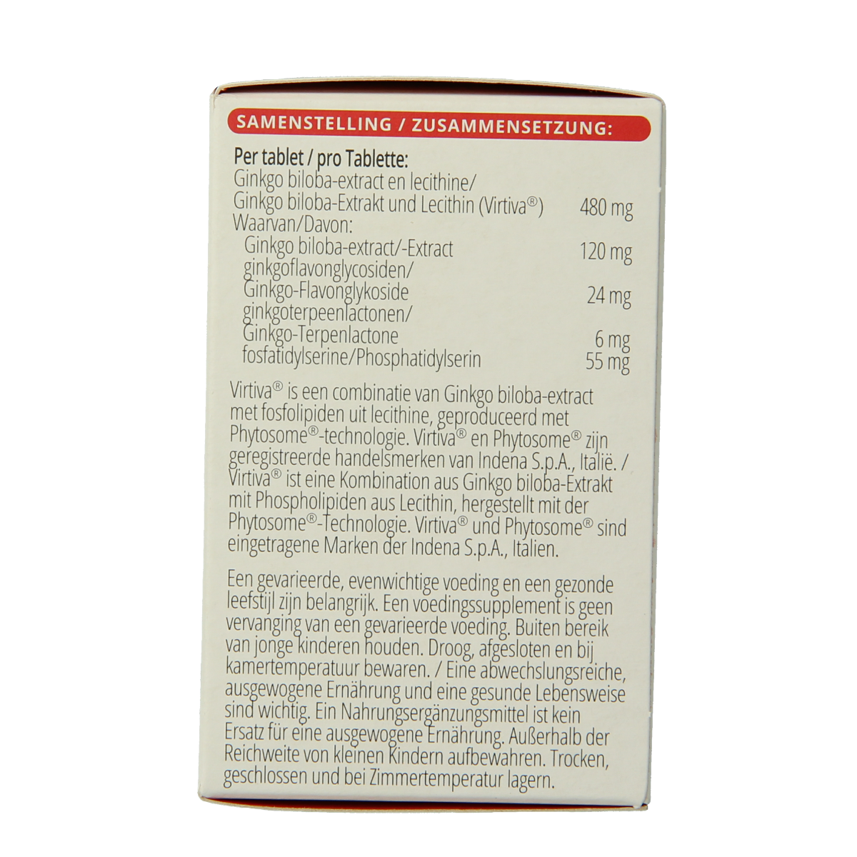 Vitals Ginkgo biloba PS 480 mg herbal supplement bottle with 60 tablets, natural herbal extract for cognitive support.