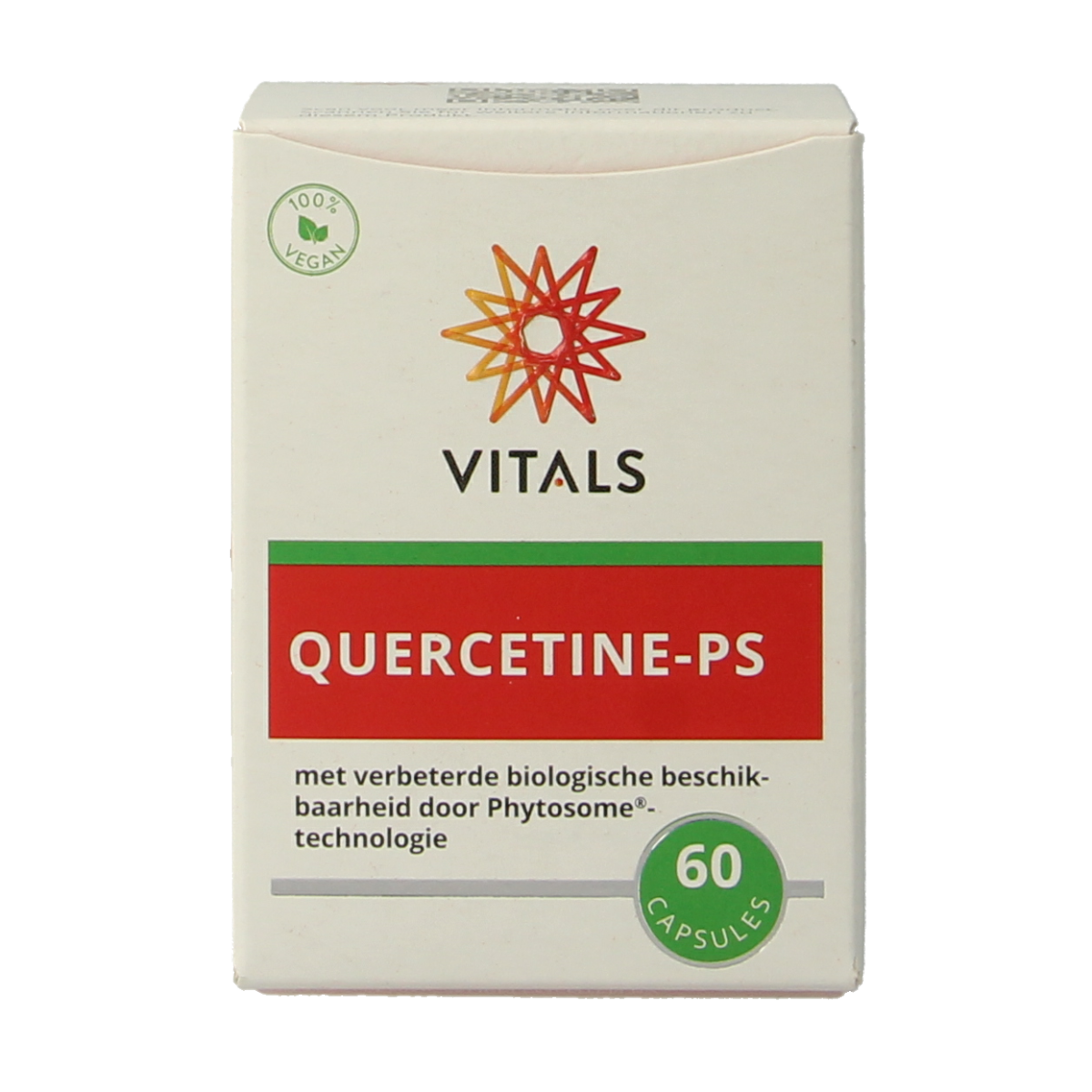 VITALS Quercetine-PS herbal supplement capsules in a bottle, part of Vitals kruidenpreparaten product line.