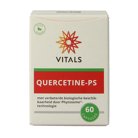 VITALS Quercetine-PS herbal supplement capsules in a bottle, part of Vitals kruidenpreparaten product line.