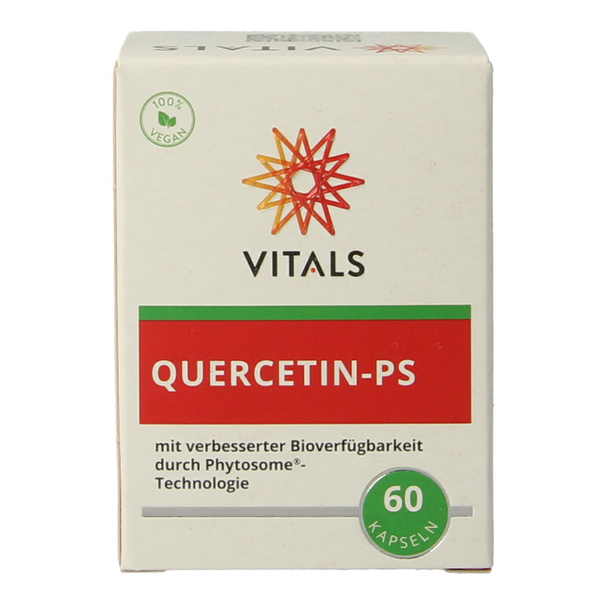Vitamins and herbal supplement Vitals Quercetine-PS capsules in a bottle, part of herbal products collection.