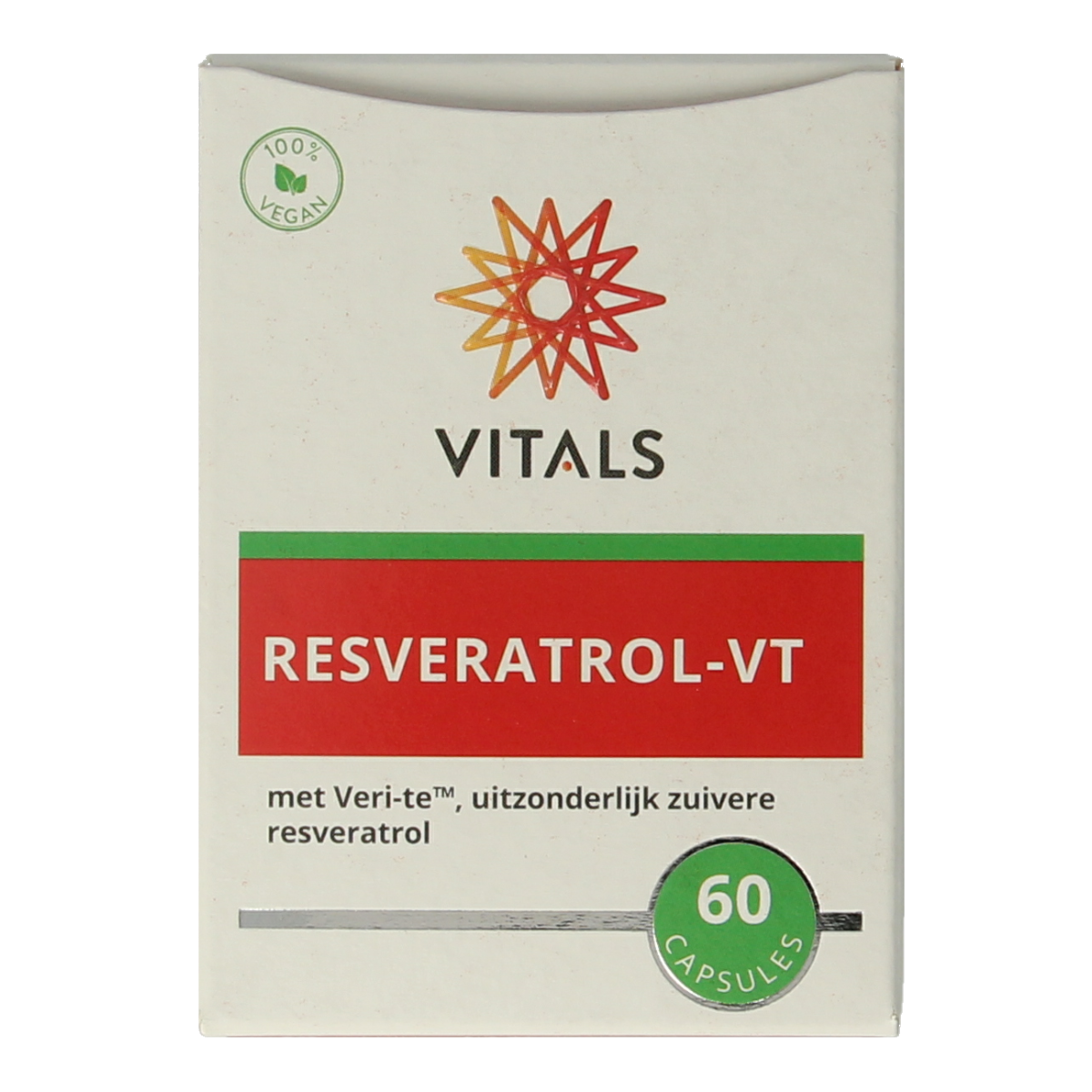 Vitals Resveratrol-VT capsules, dietary supplement in a bottle, containing 60 capsules of herbal and nutritional support.