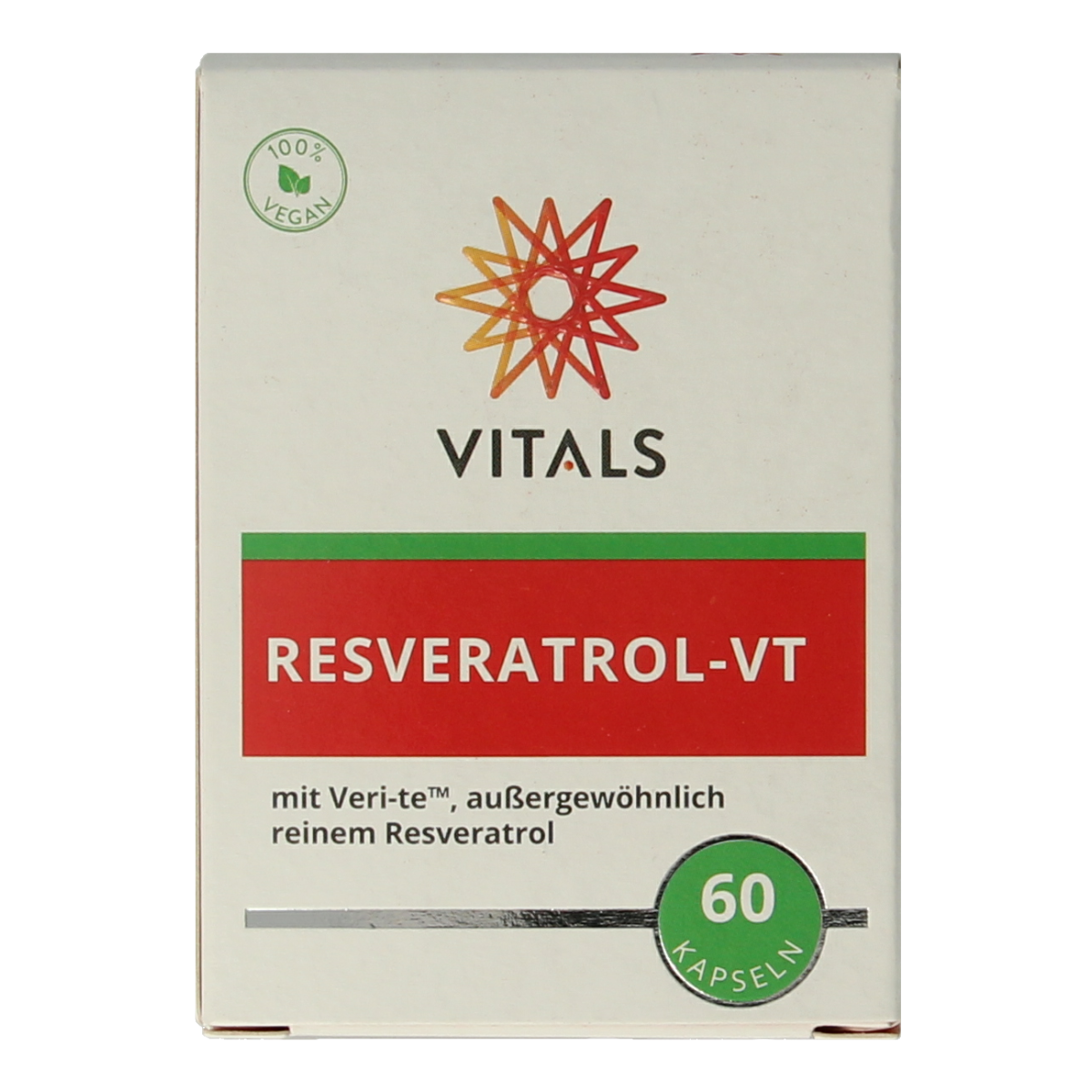 Vitamins and supplements: Vitals Resveratrol-VT 60 capsules in a bottle, part of Vitals kruidpreparaten product line.