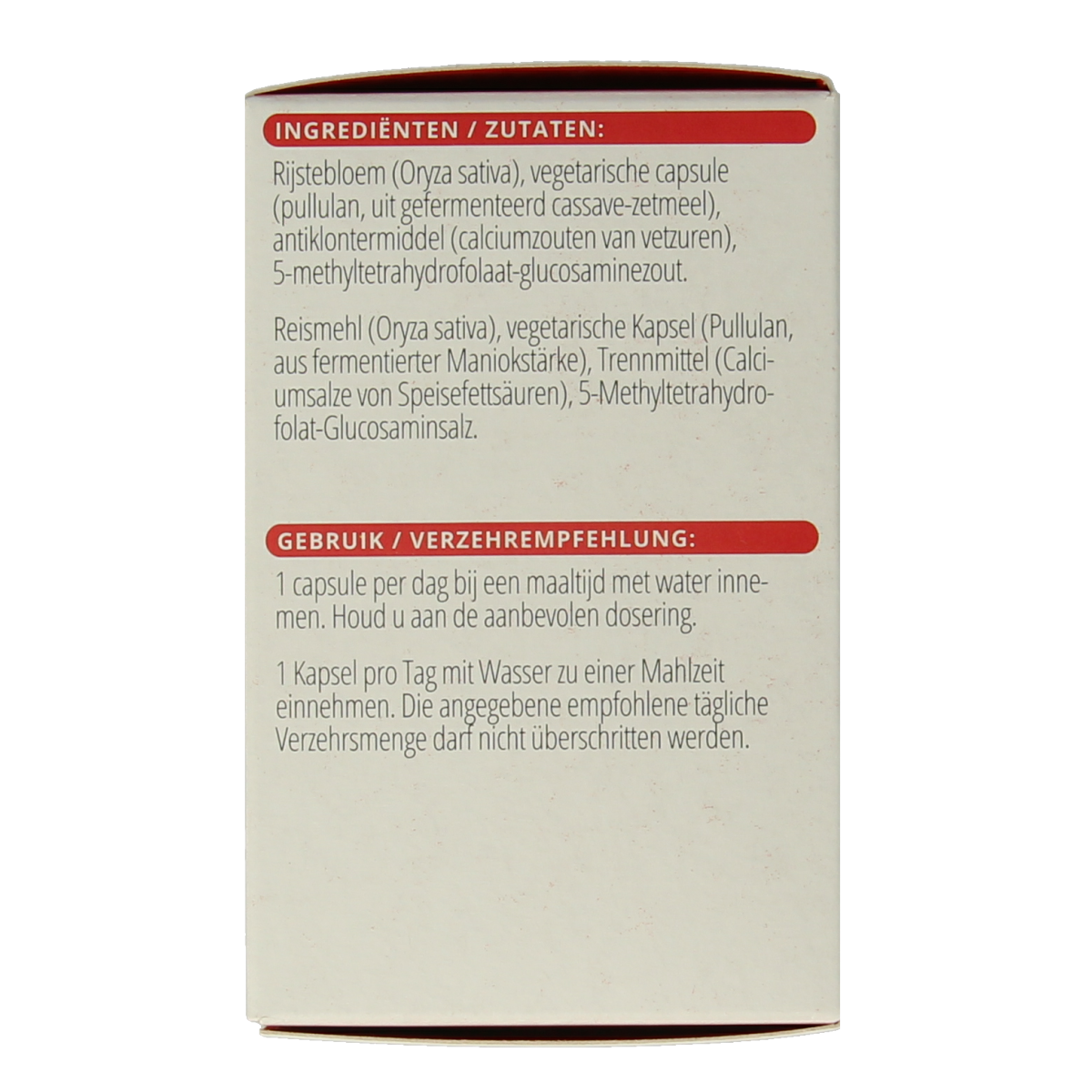 Vital Folaat 5-MTHF 400 mcg capsules from Vitals, showing a bottle of 100 vitamin Enkel supplement capsules.