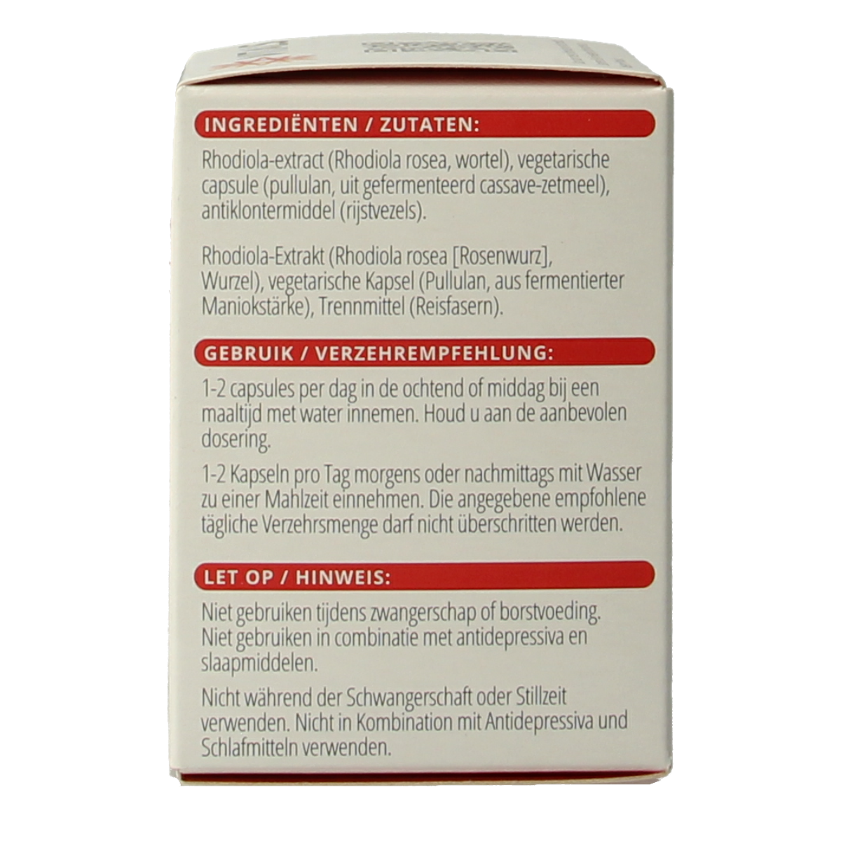 Vitals Rhodiola LF capsules, dietary supplement for animals, displayed in a clear container with label showing product details.