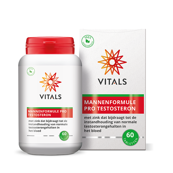 Vitals Mannenformule Pro testosteron vit 60 tablets, men's multivitamin supplement with testosterone-support ingredients.