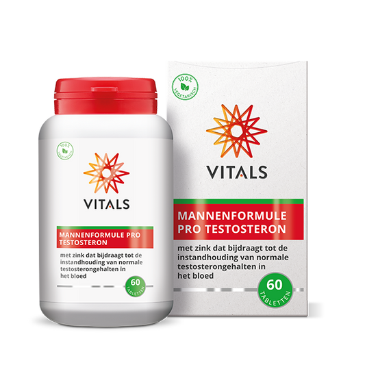 Vitals Mannenformule Pro testosteron vit 60 tablets, men's multivitamin supplement with testosterone-support ingredients.