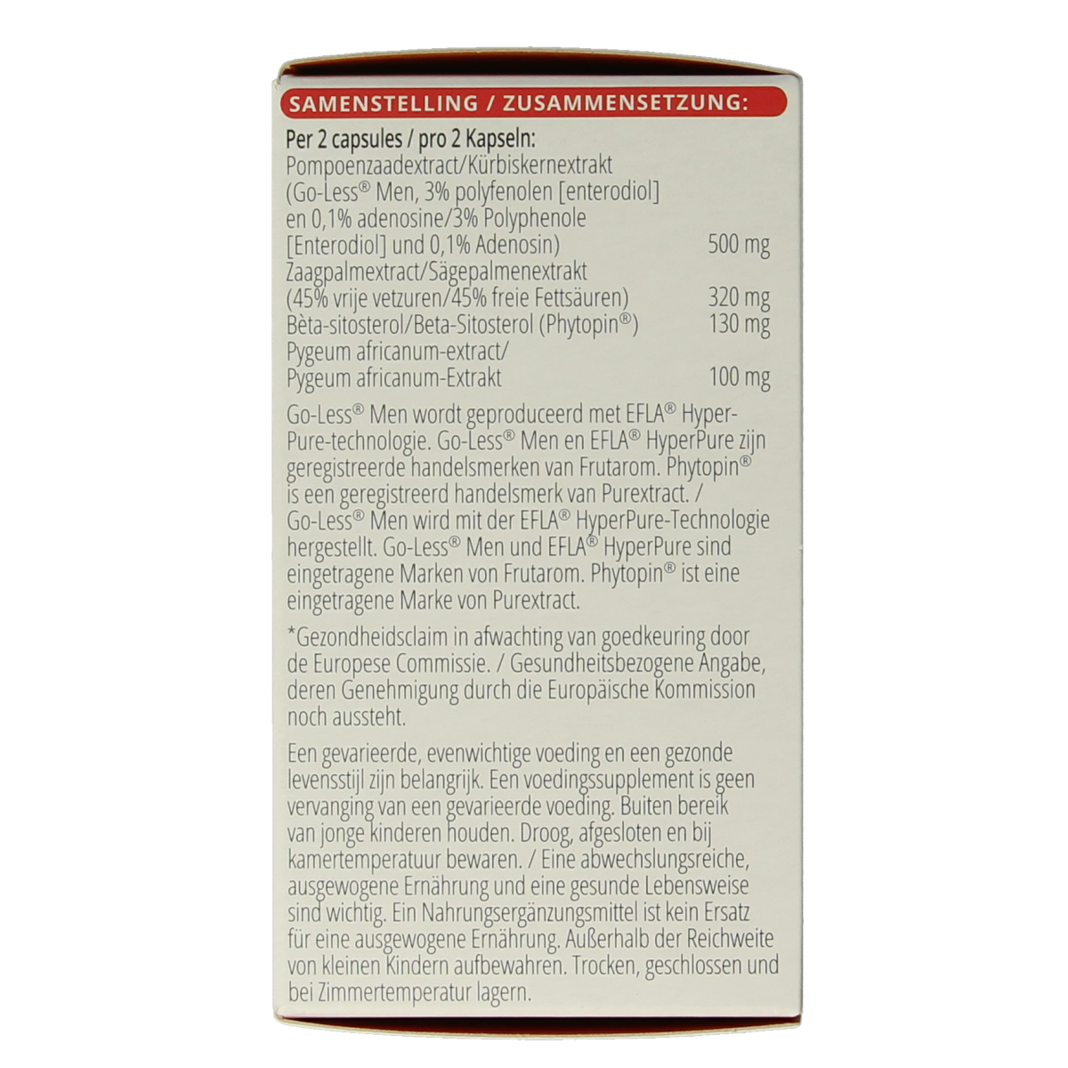 Vitals Mannenformule Pro prostaat capsules, herbal supplement for prostate health, shown in a bottle with capsules.