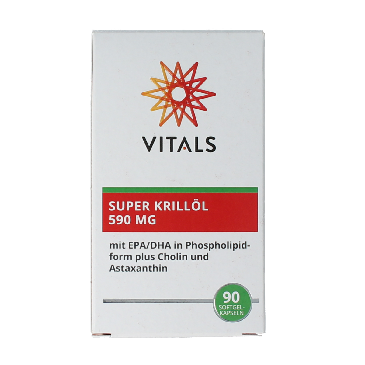 Vetzuren Vitals Super Krillolie 590mg softgels, 90 count, showing the softgel capsules and product label.