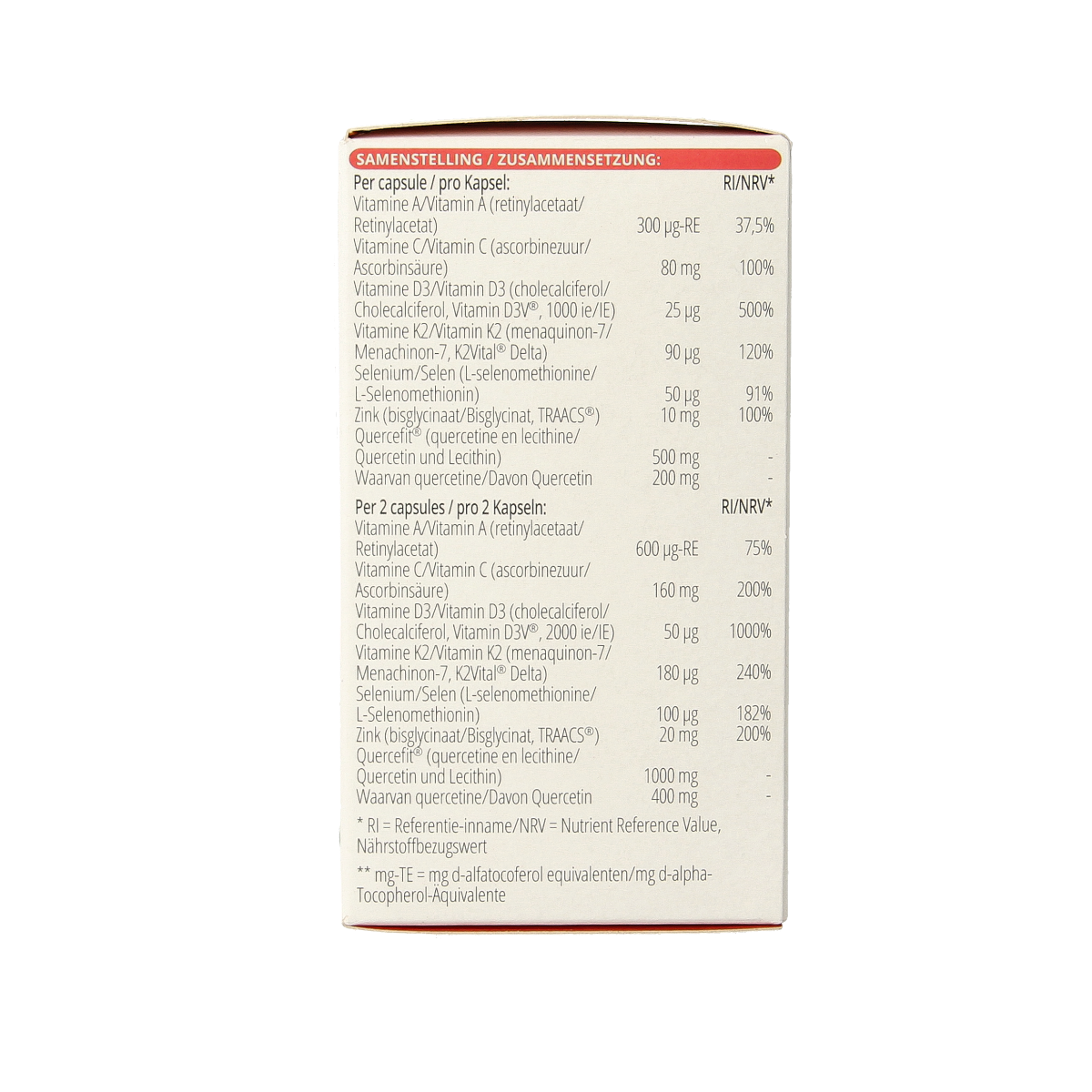 Vitals Immuunformule Pro multivitamin capsules, featuring 60 capsules for immune support and overall wellness.