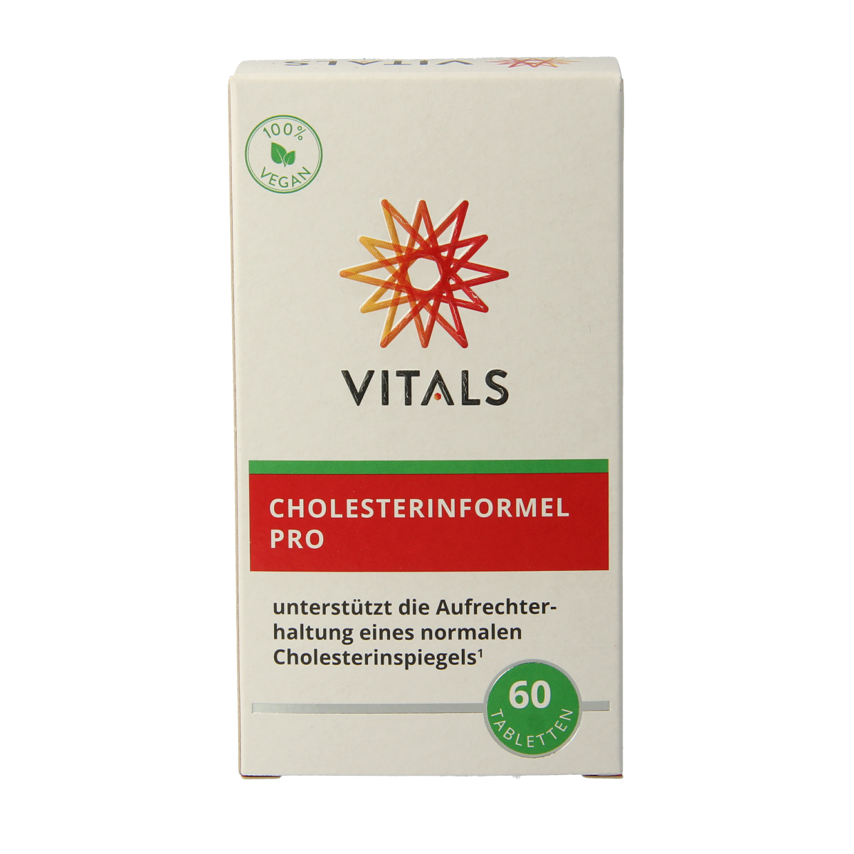 Vitals Cholesterolformule pro herbal supplement tablets in a bottle, designed to support healthy cholesterol levels.