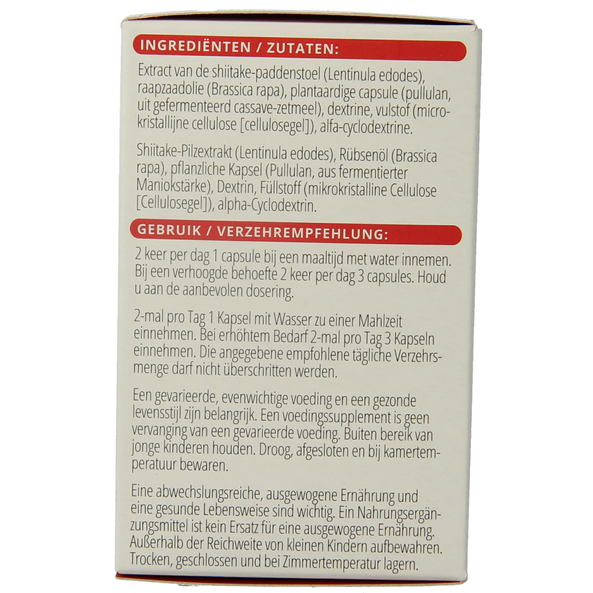 Vitamins and herbal supplement Vitals AHCC 500mg capsules in a bottle, part of Kruidenpreparaten series.