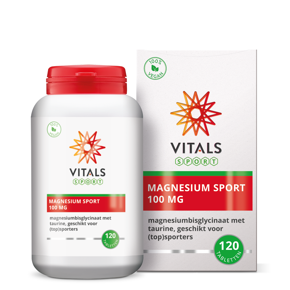 Vitals Magnesium Sport mineral tablets in a bottle, showing 120 tablets for muscle and energy support.